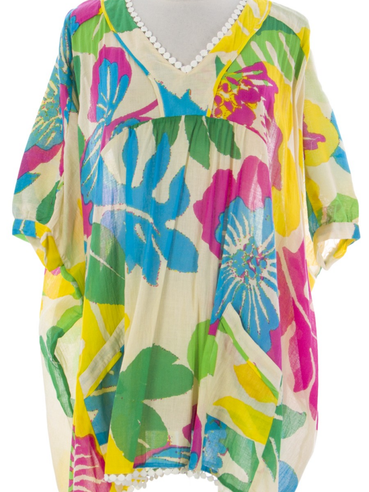 NAILA Women'S Multi Floral Kaftan with Pocket MALA $130 NEW