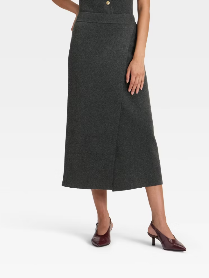 Women Wrap Column Midi Skirt - A