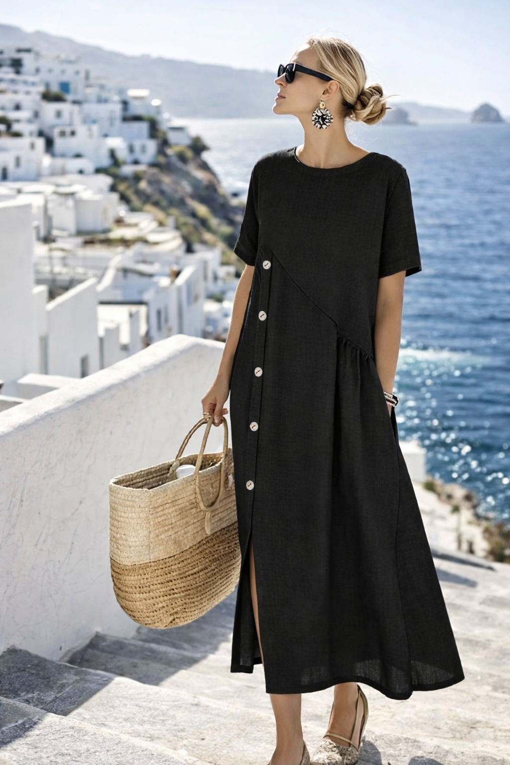 Cotton Linen Summer Dress for Women, Casual Loose Fit Dress - Image 4
