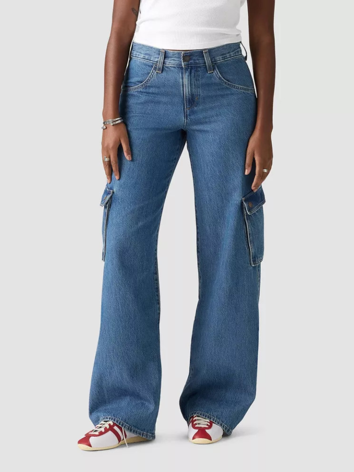 Levi's Women Superlow Loose Straight Leg Jeans - Effortless All-Over Blue Style